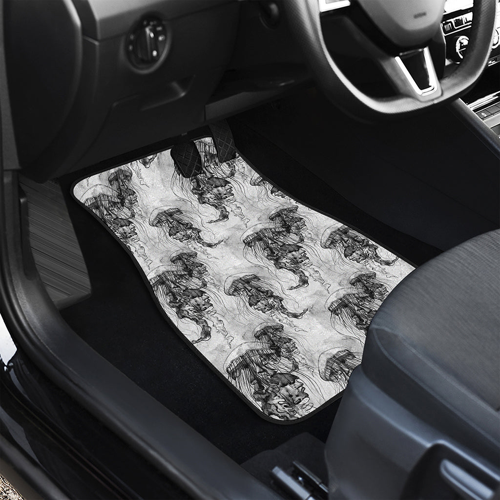 Black And White Jellyfish Pattern Print Front and Back Car Floor Mats