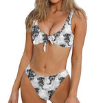 Black And White Jellyfish Pattern Print Front Bow Tie Bikini