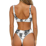 Black And White Jellyfish Pattern Print Front Bow Tie Bikini