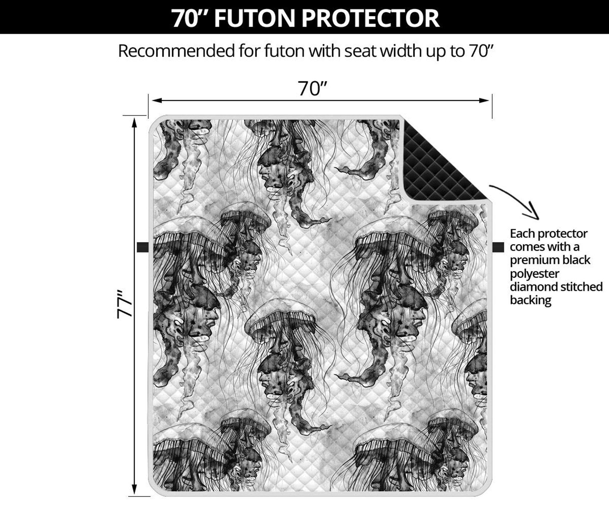 Black And White Jellyfish Pattern Print Futon Protector