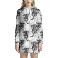 Black And White Jellyfish Pattern Print Pullover Hoodie Dress