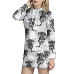 Black And White Jellyfish Pattern Print Hoodie Dress