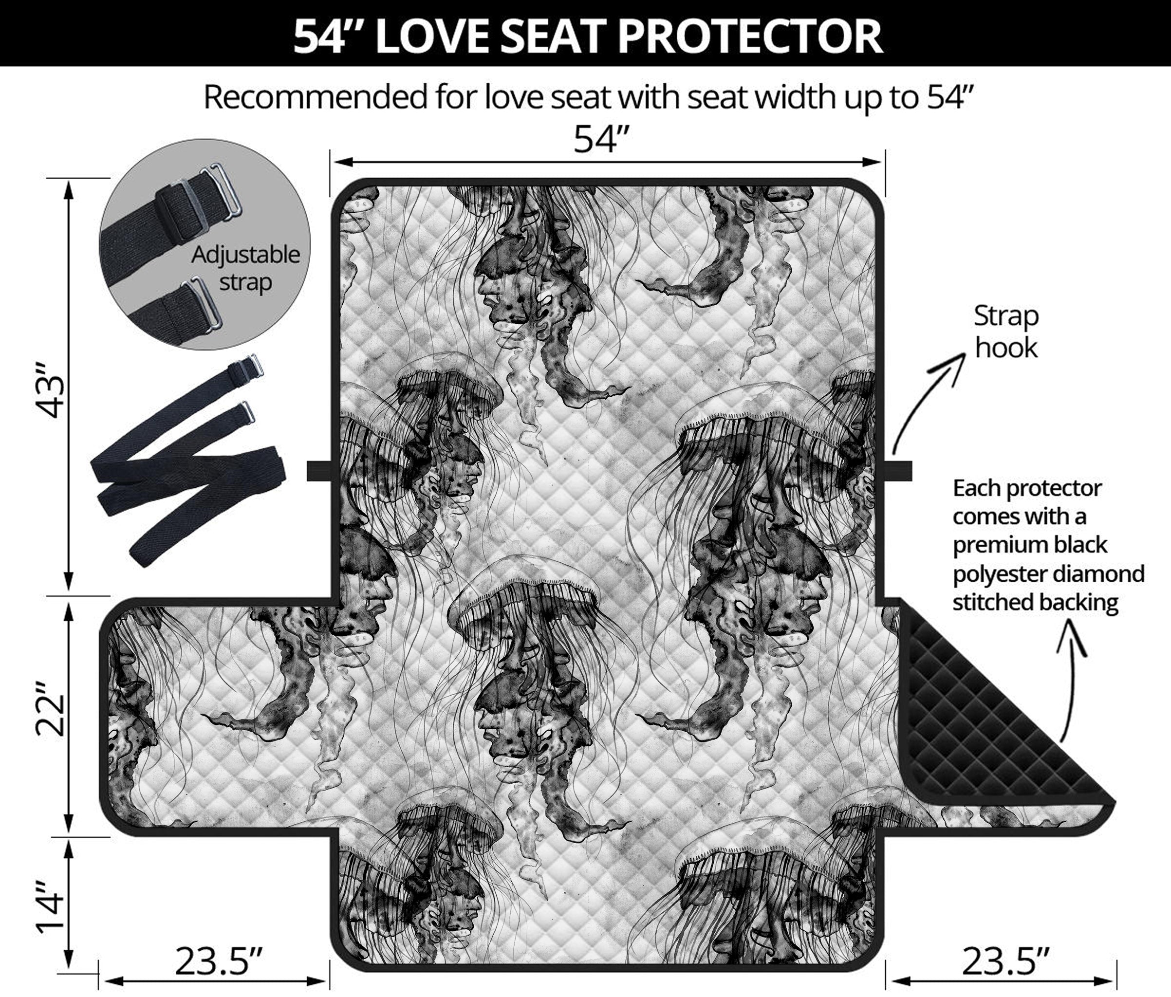 Black And White Jellyfish Pattern Print Loveseat Protector