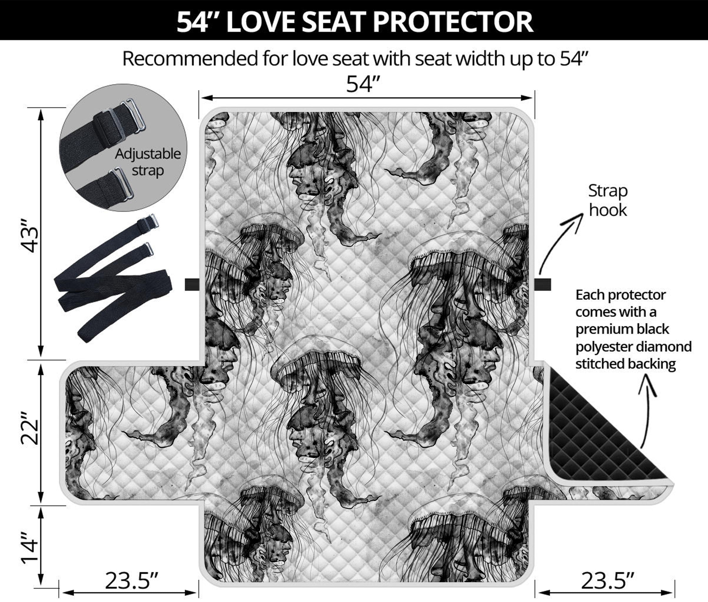 Black And White Jellyfish Pattern Print Loveseat Protector