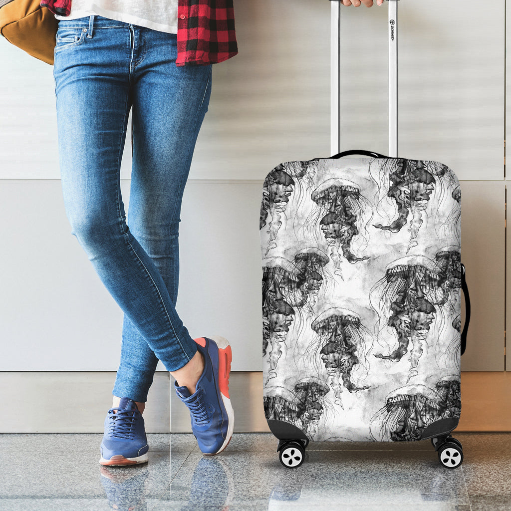 Black And White Jellyfish Pattern Print Luggage Cover