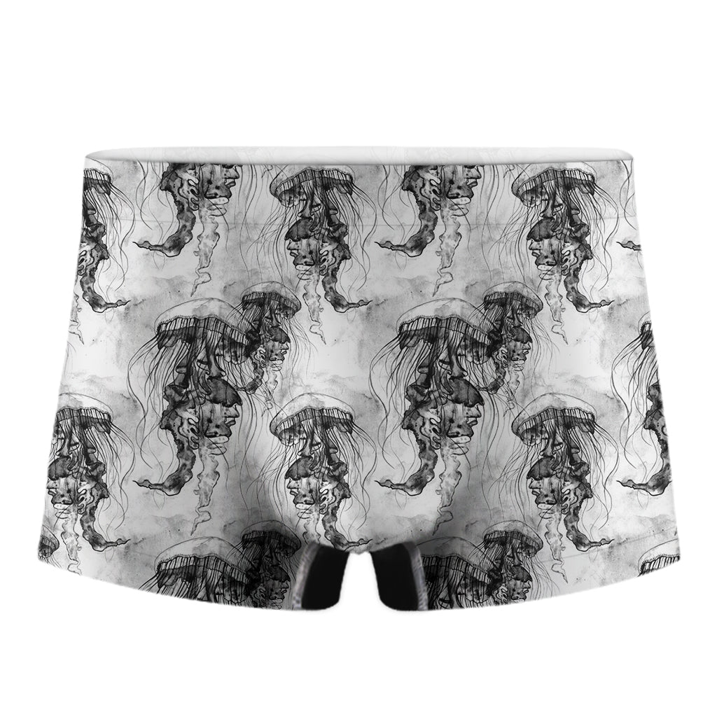 Black And White Jellyfish Pattern Print Men's Boxer Briefs