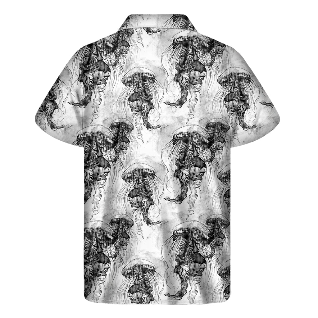 Black And White Jellyfish Pattern Print Men's Short Sleeve Shirt