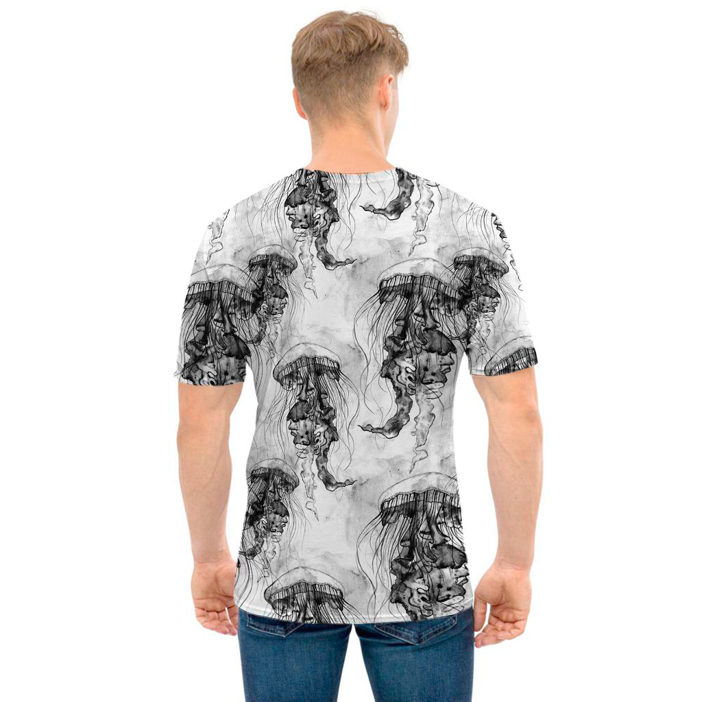 Black And White Jellyfish Pattern Print Men's T-Shirt