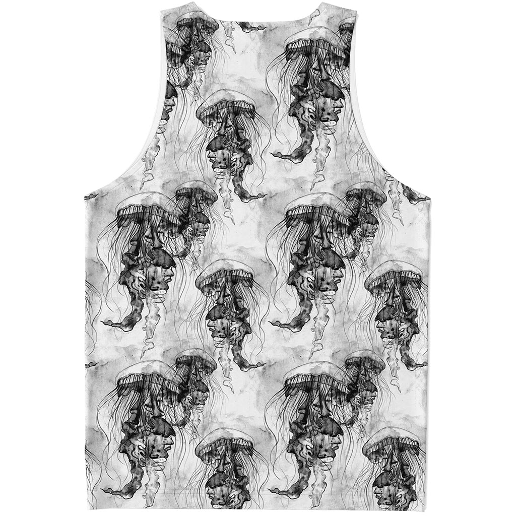 Black And White Jellyfish Pattern Print Men's Tank Top