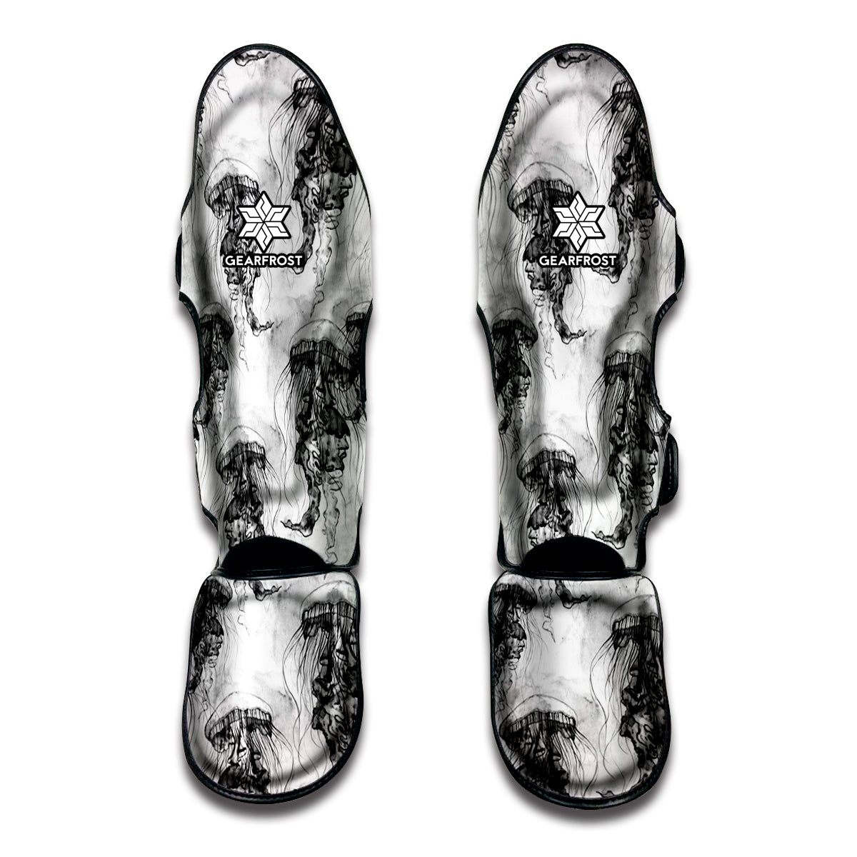 Black And White Jellyfish Pattern Print Muay Thai Shin Guard