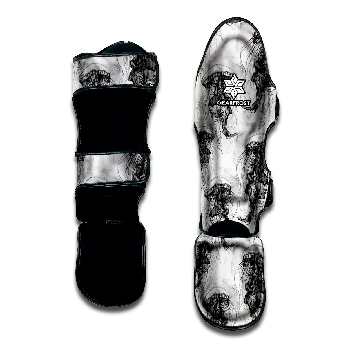 Black And White Jellyfish Pattern Print Muay Thai Shin Guard