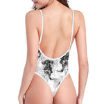 Black And White Jellyfish Pattern Print One Piece High Cut Swimsuit