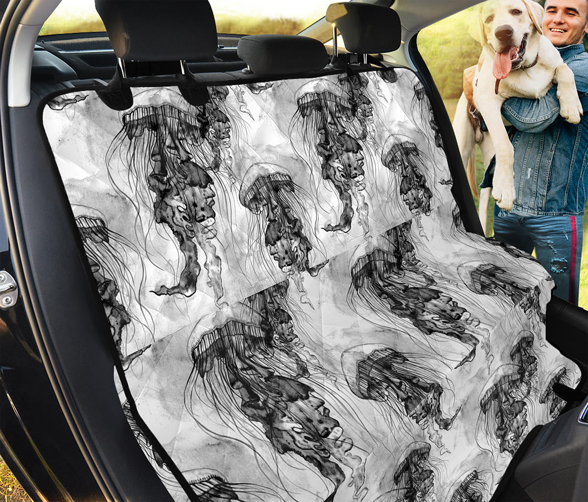 Black And White Jellyfish Pattern Print Pet Car Back Seat Cover