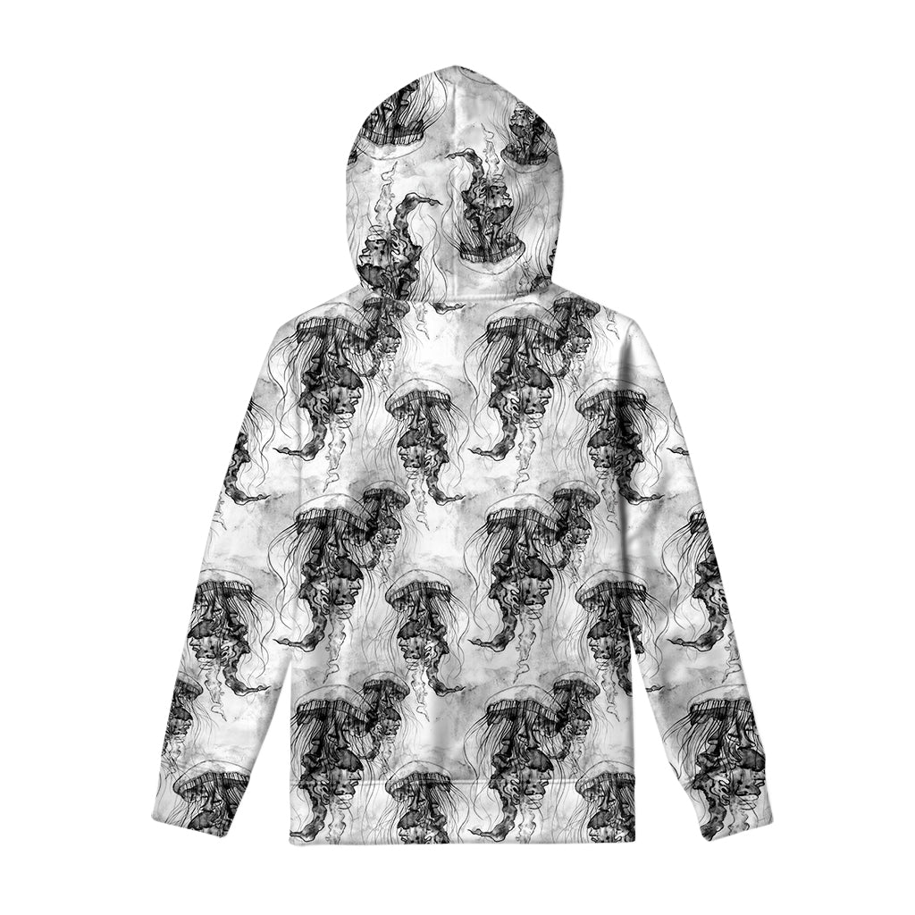 Black And White Jellyfish Pattern Print Pullover Hoodie