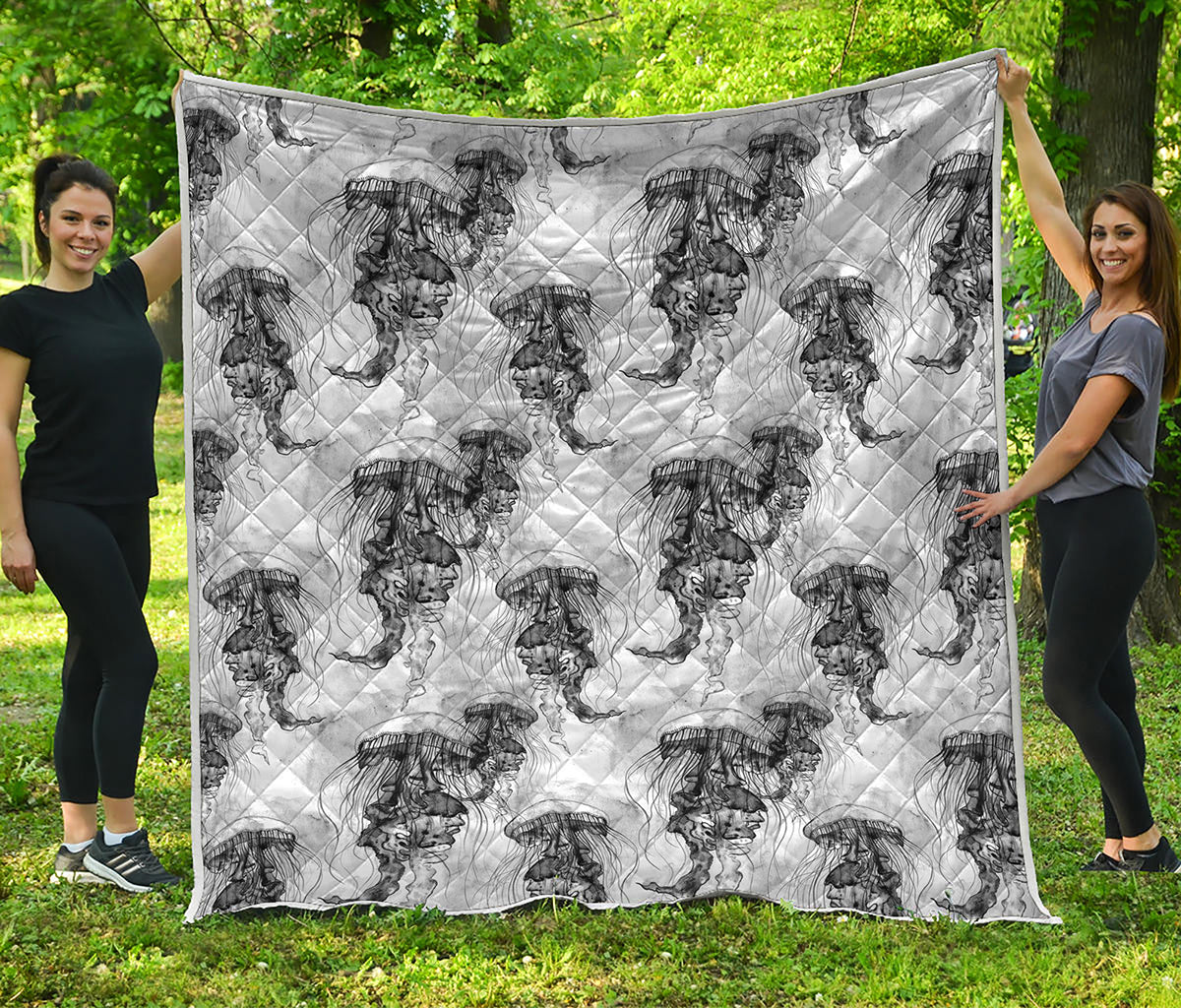 Black And White Jellyfish Pattern Print Quilt