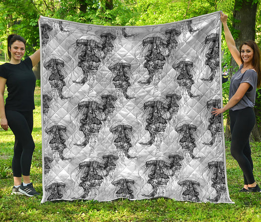 Black And White Jellyfish Pattern Print Quilt