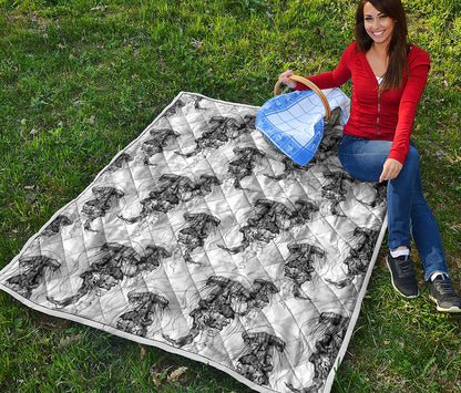 Black And White Jellyfish Pattern Print Quilt