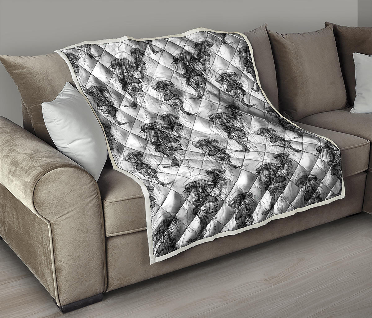 Black And White Jellyfish Pattern Print Quilt