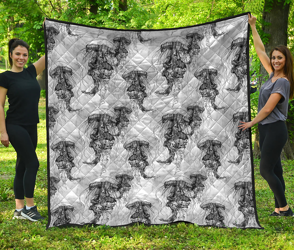 Black And White Jellyfish Pattern Print Quilt