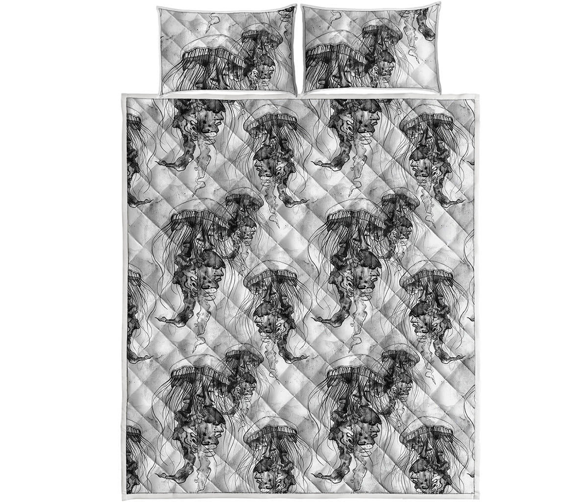 Black And White Jellyfish Pattern Print Quilt Bed Set