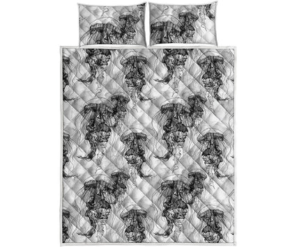 Black And White Jellyfish Pattern Print Quilt Bed Set