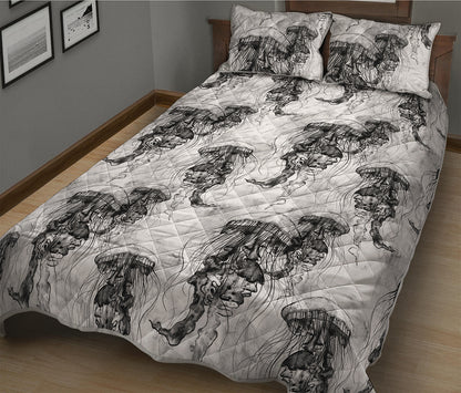 Black And White Jellyfish Pattern Print Quilt Bed Set