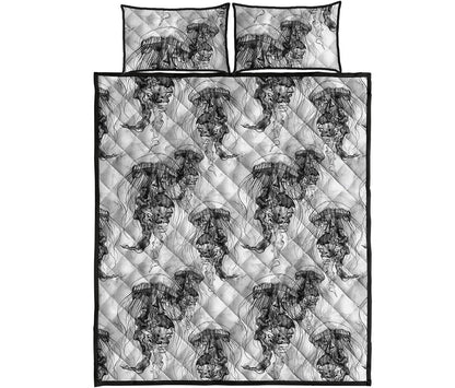 Black And White Jellyfish Pattern Print Quilt Bed Set