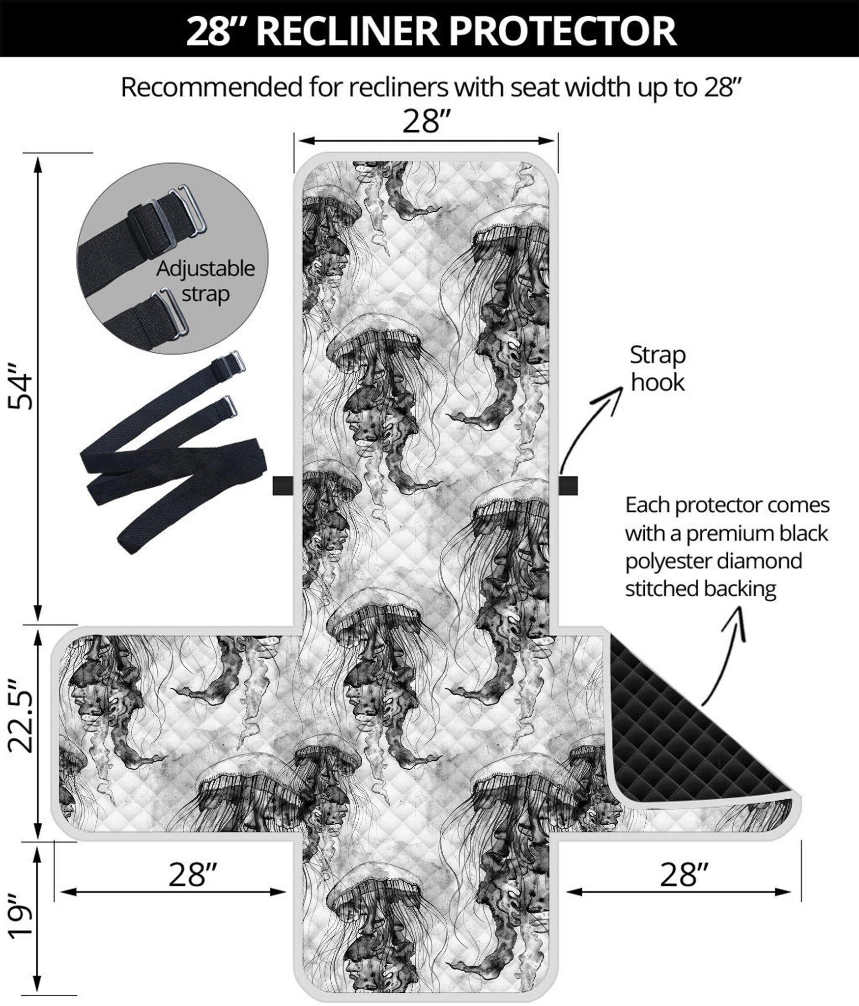 Black And White Jellyfish Pattern Print Recliner Protector