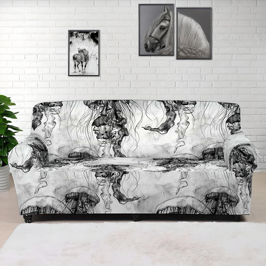 Black And White Jellyfish Pattern Print Sofa Cover