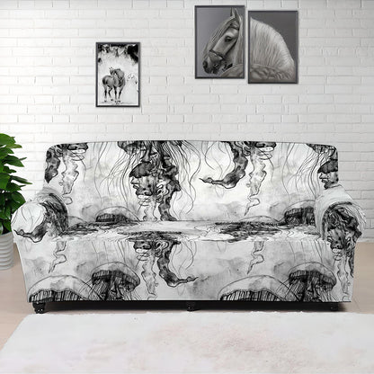 Black And White Jellyfish Pattern Print Sofa Cover