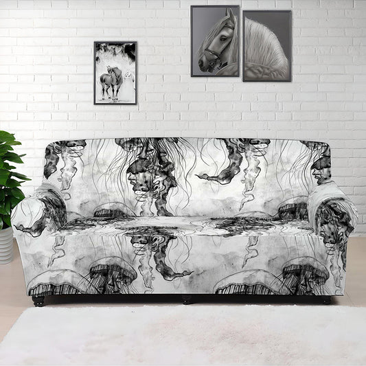 Black And White Jellyfish Pattern Print Sofa Cover