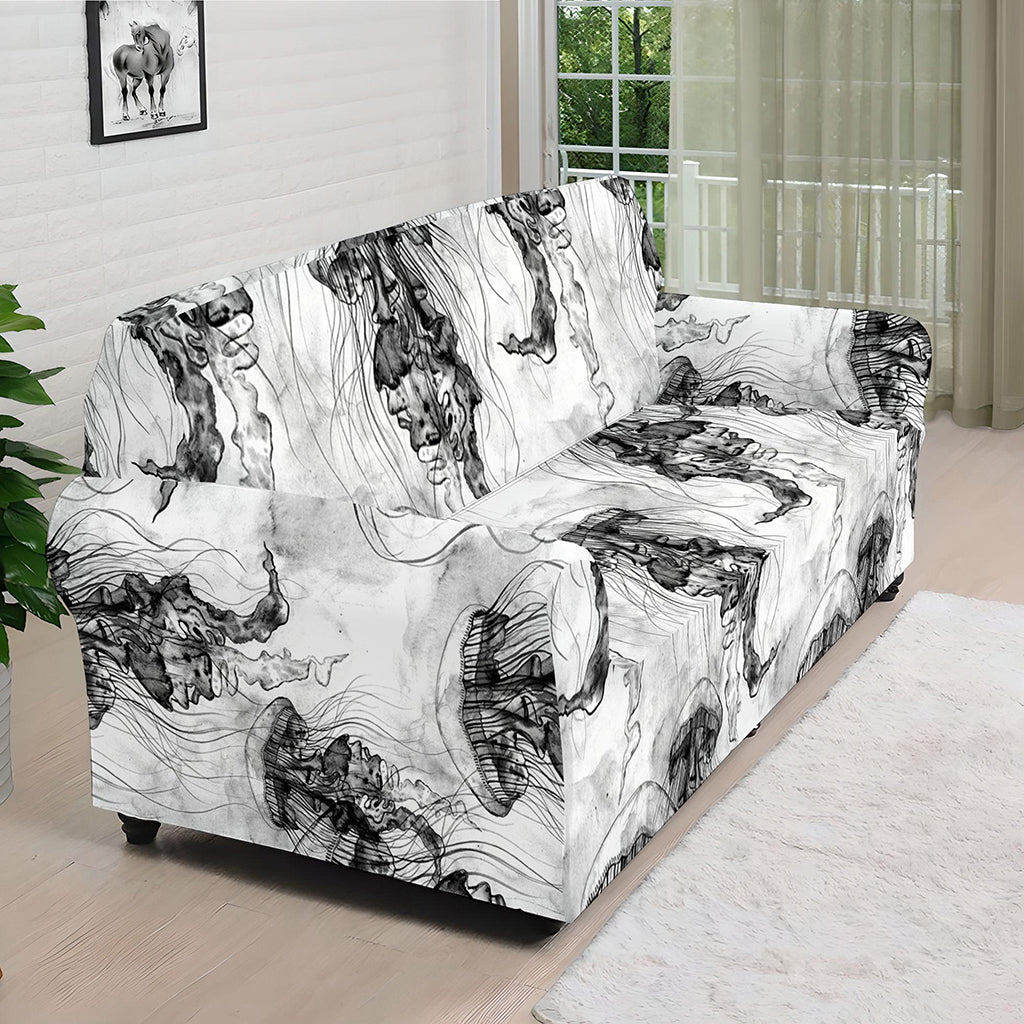 Black And White Jellyfish Pattern Print Sofa Cover
