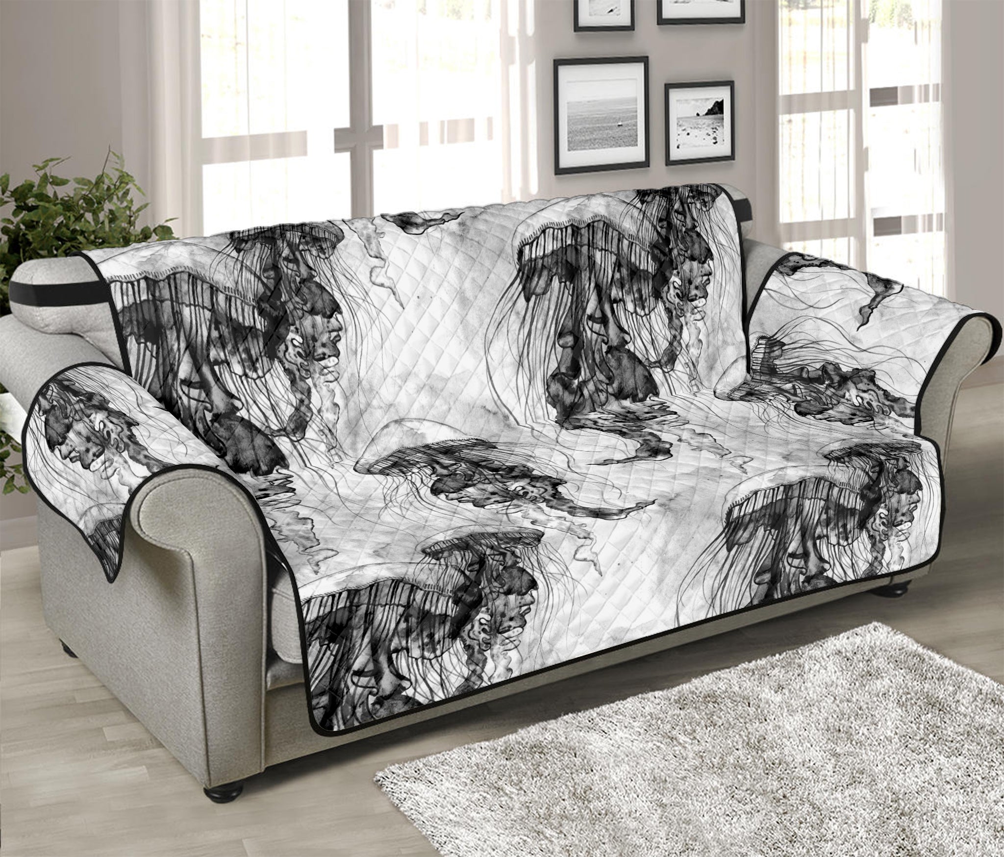 Black And White Jellyfish Pattern Print Sofa Protector