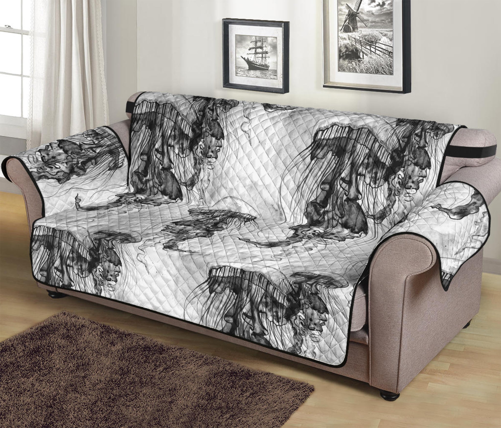 Black And White Jellyfish Pattern Print Sofa Protector