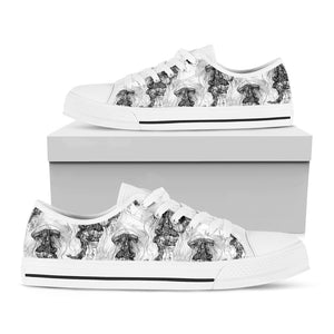 Black And White Jellyfish Pattern Print White Low Top Shoes