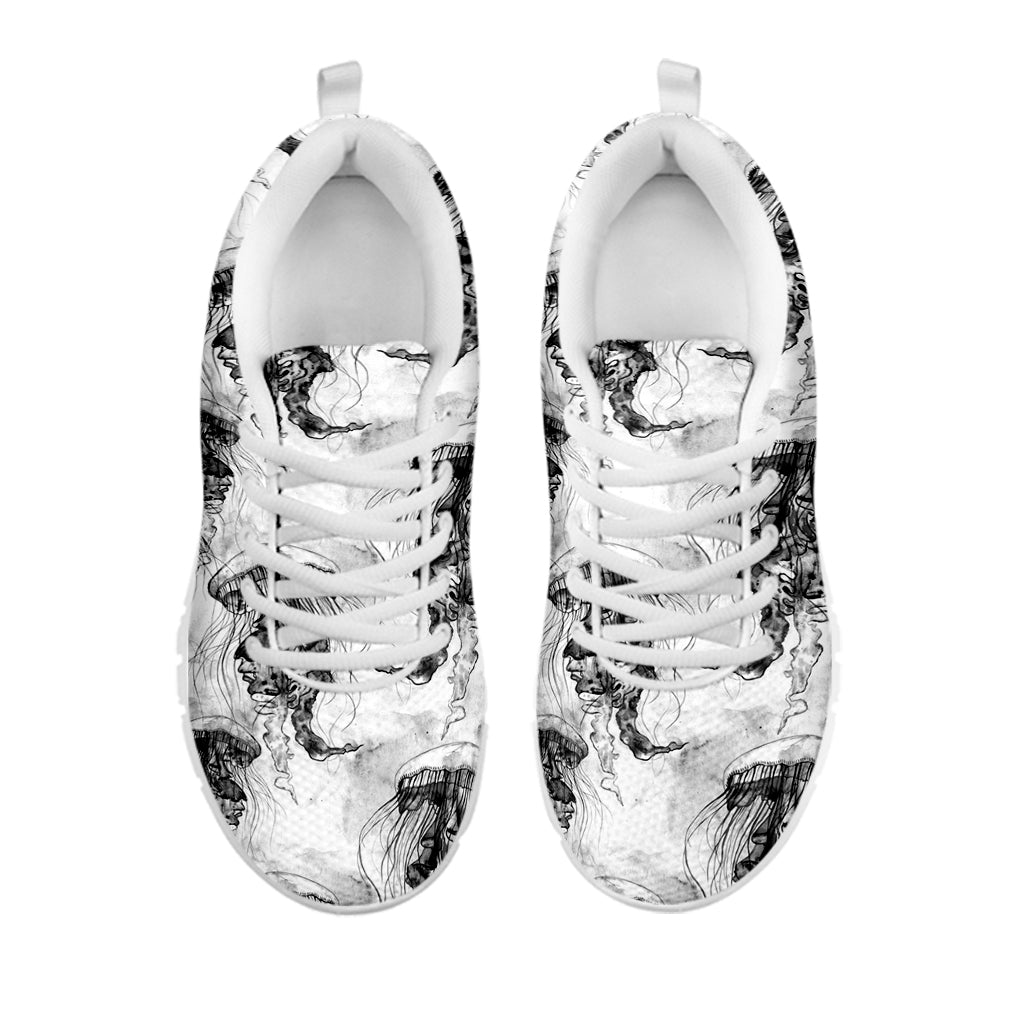 Black And White Jellyfish Pattern Print White Sneakers