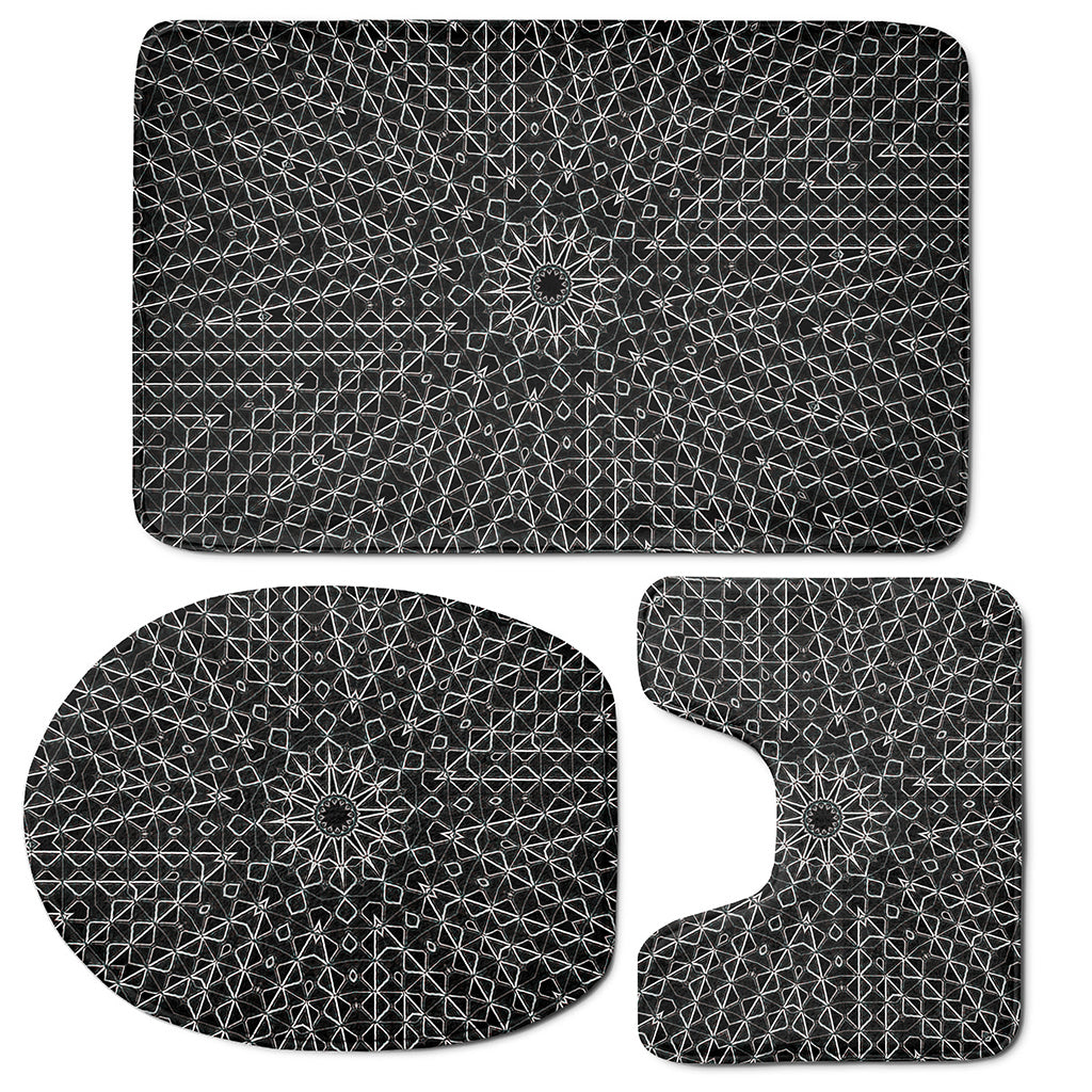 Black And White Kaleidoscope Print 3 Piece Bath Mat Set