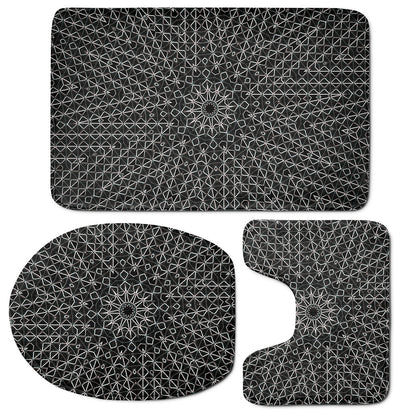 Black And White Kaleidoscope Print 3 Piece Bath Mat Set
