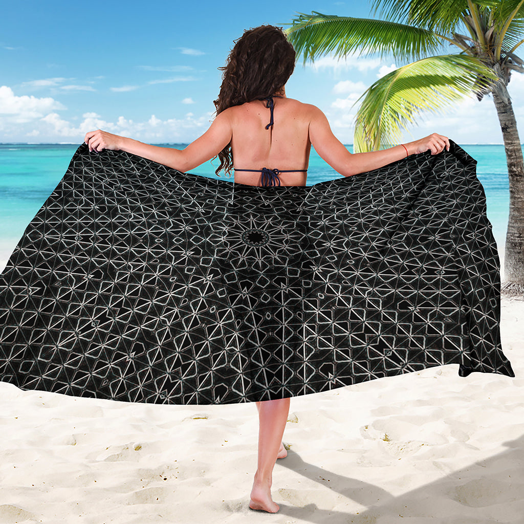 Black And White Kaleidoscope Print Beach Sarong Wrap