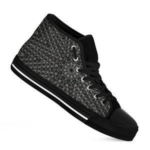 Black And White Kaleidoscope Print Black High Top Shoes