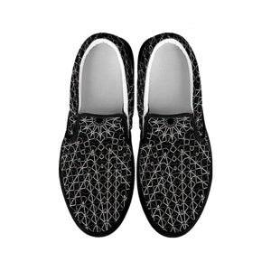 Black And White Kaleidoscope Print Black Slip On Shoes