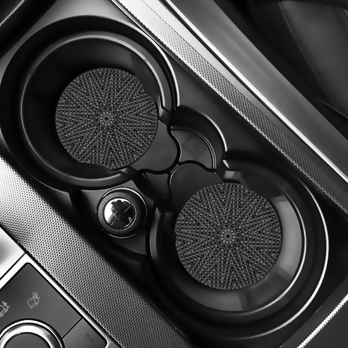 Black And White Kaleidoscope Print Car Coasters