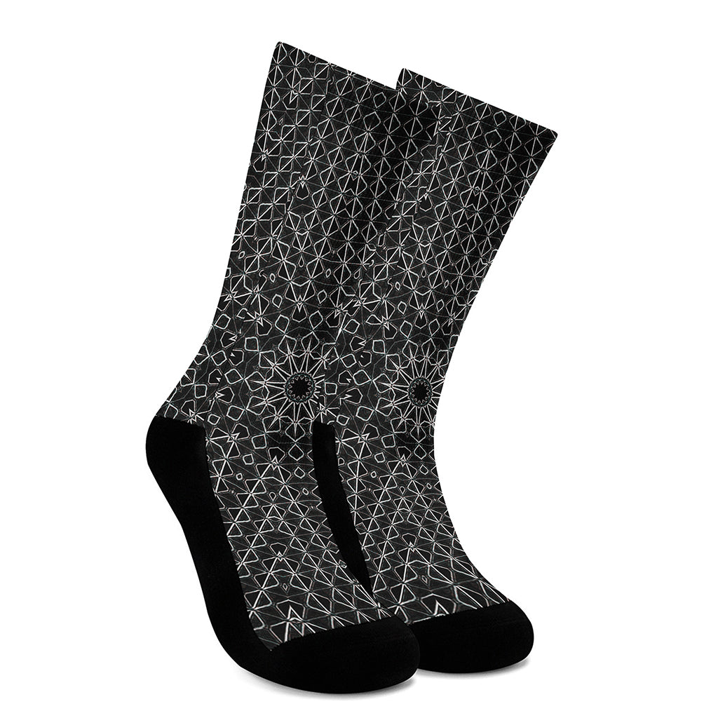 Black And White Kaleidoscope Print Crew Socks