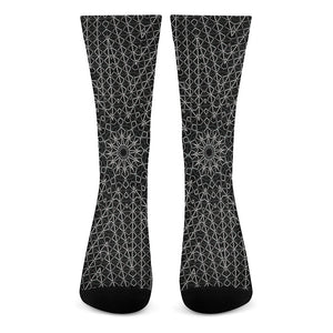 Black And White Kaleidoscope Print Crew Socks