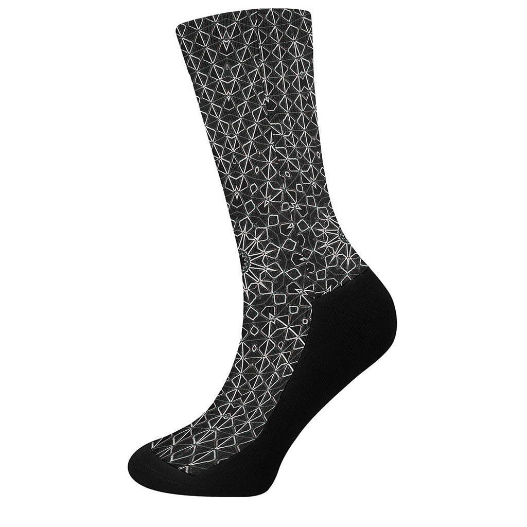 Black And White Kaleidoscope Print Crew Socks