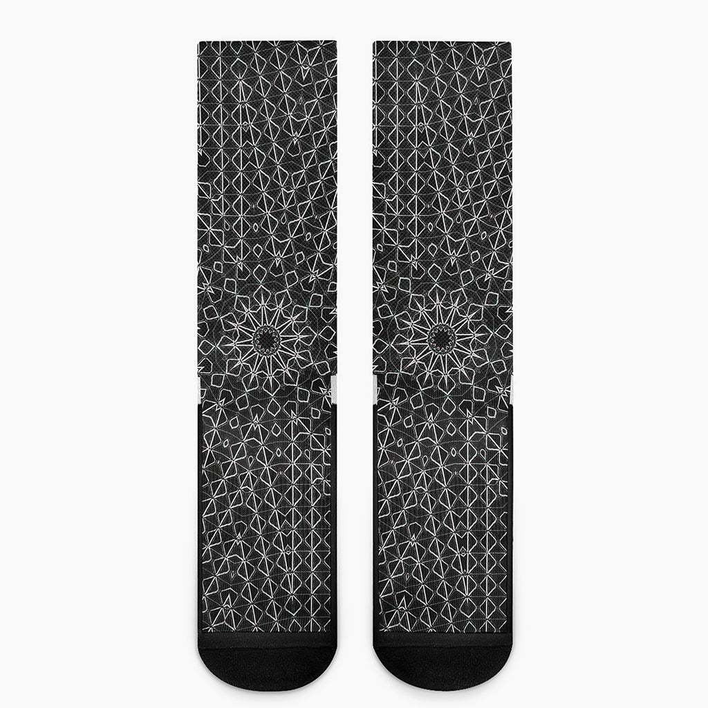 Black And White Kaleidoscope Print Crew Socks