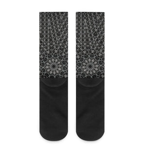 Black And White Kaleidoscope Print Crew Socks