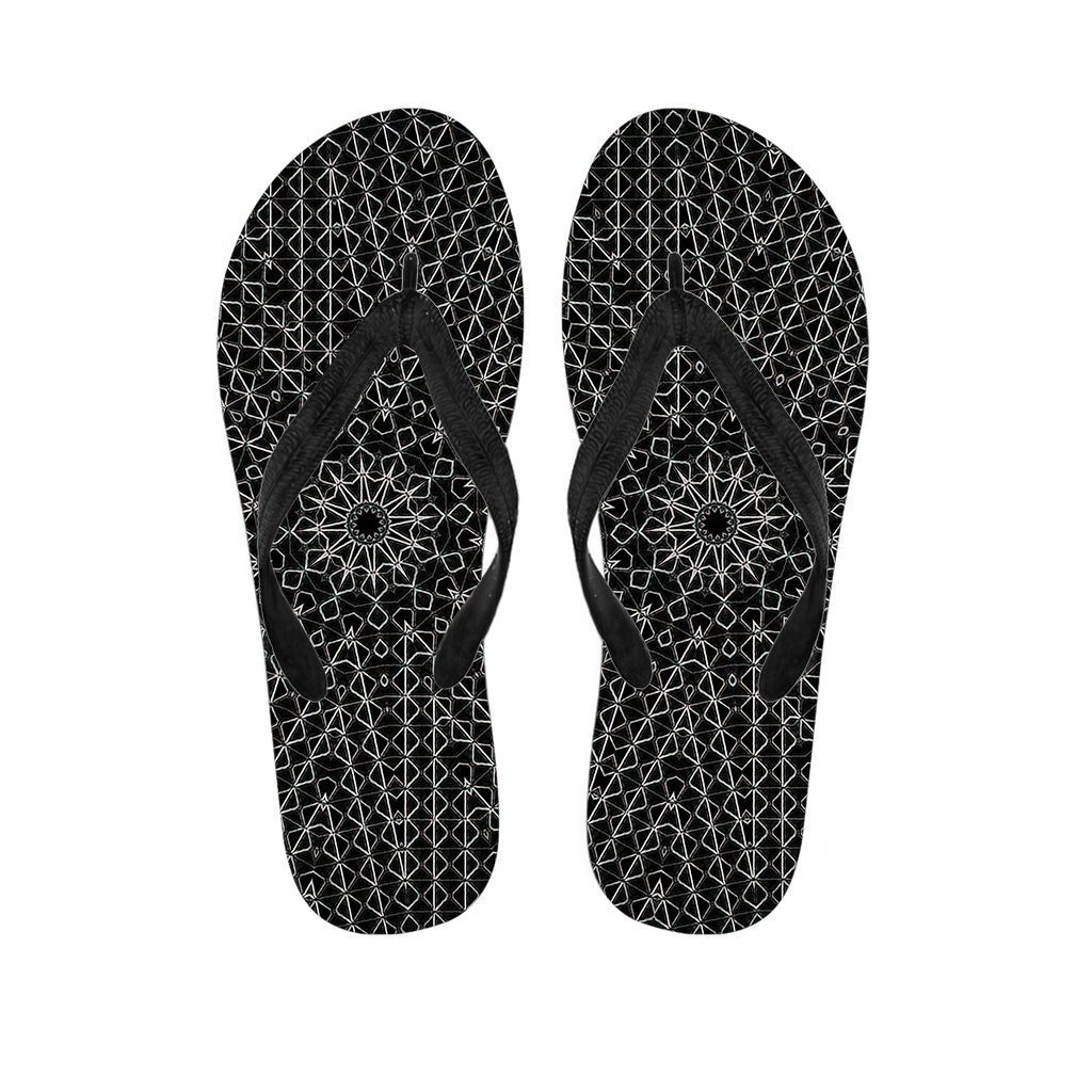 Black And White Kaleidoscope Print Flip Flops