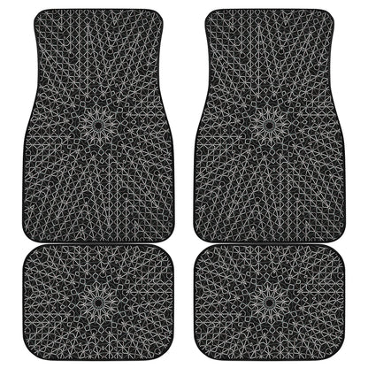 Black And White Kaleidoscope Print Front and Back Car Floor Mats