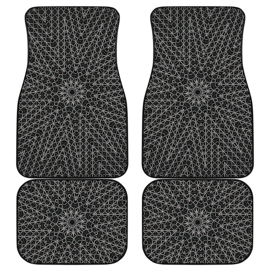 Black And White Kaleidoscope Print Front and Back Car Floor Mats